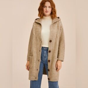 Garnet Hill Long Hoodie Duster Cardigan Wool Size Medium Cream